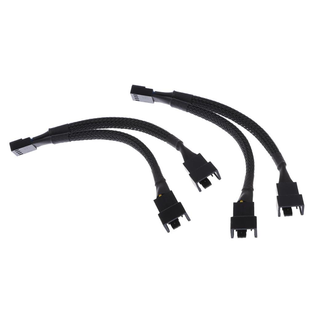 2Pcs 4pin Fan 15cm Y Splitter Power Cable Black Sleeved for Computer PC Fan