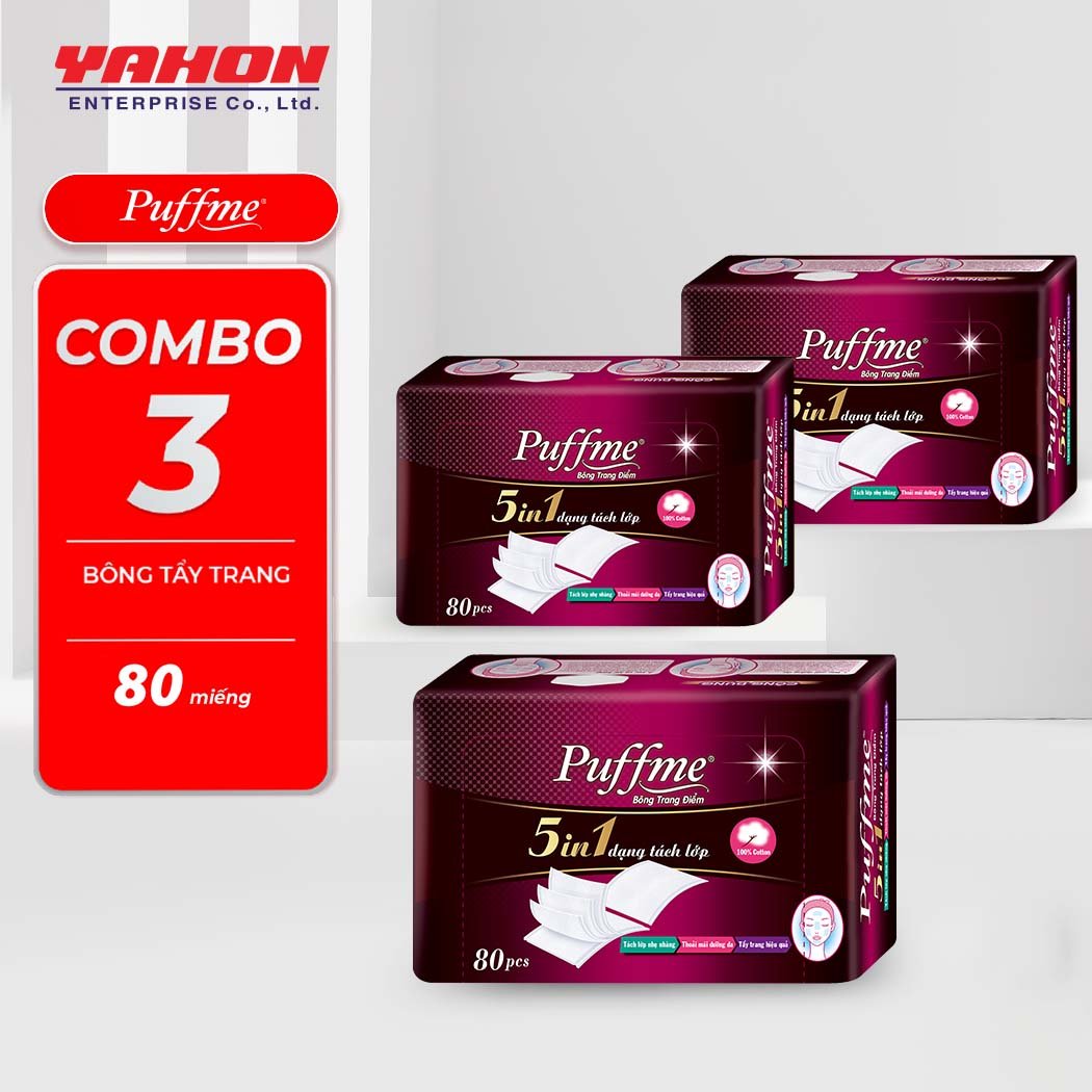 Combo 3 Hộp Bông Tẩy Trang PUFFME 5in1 Cao Cấp 5 Lớp, 80 Miếng/Hộp