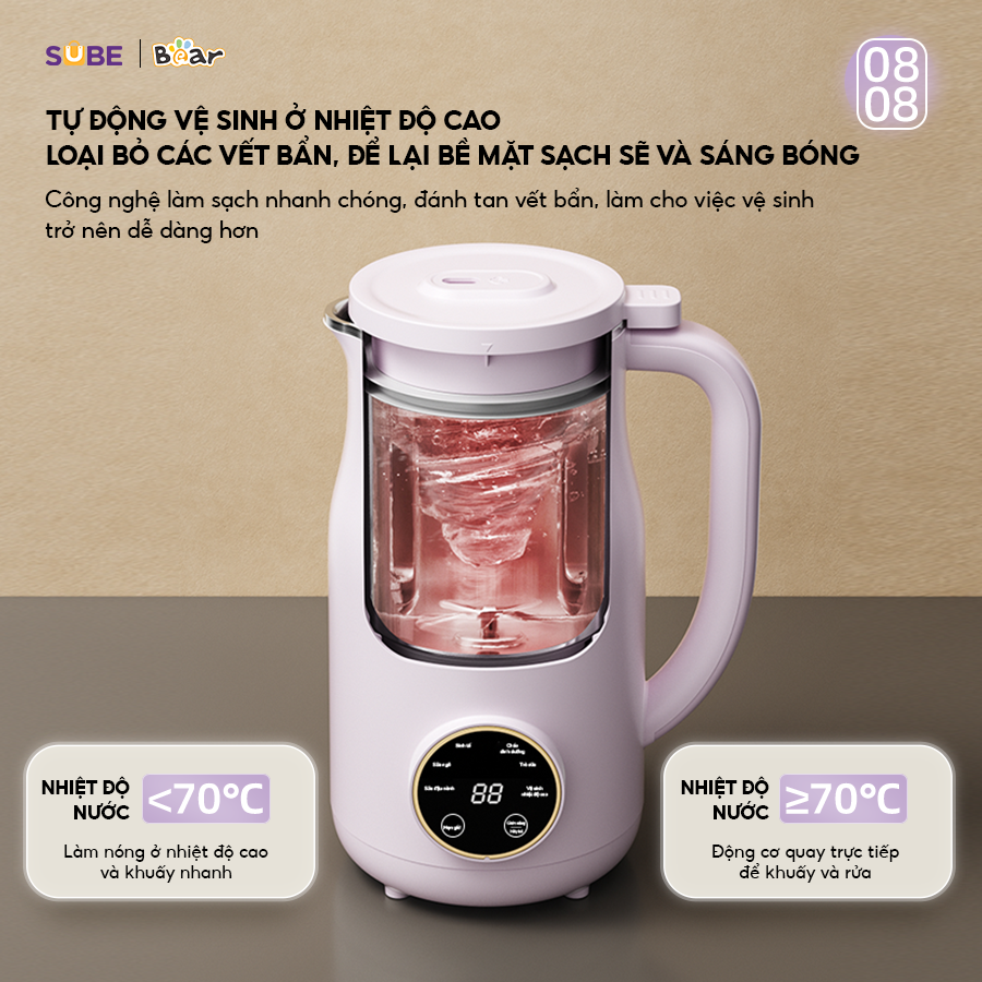 Máy Làm Sữa Hạt 0,6L BEAR Mini Nhỏ Gọn, Máy Xay Hạt Nhuyễn Mịn, Chống Ồn Hiệu Quả, Tự Động Vệ Sinh SB-SH06D - Hàng Chính Hãng