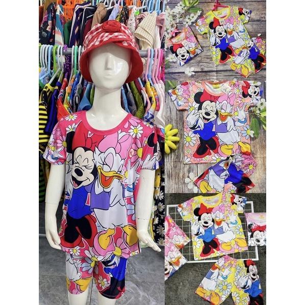 Bộ Thun Bé Gái Mickey, Size 29-33Kg, 7,5-8,5 Tuổi In 3D Áo Quần Thun Lạnh Dễ Thương
