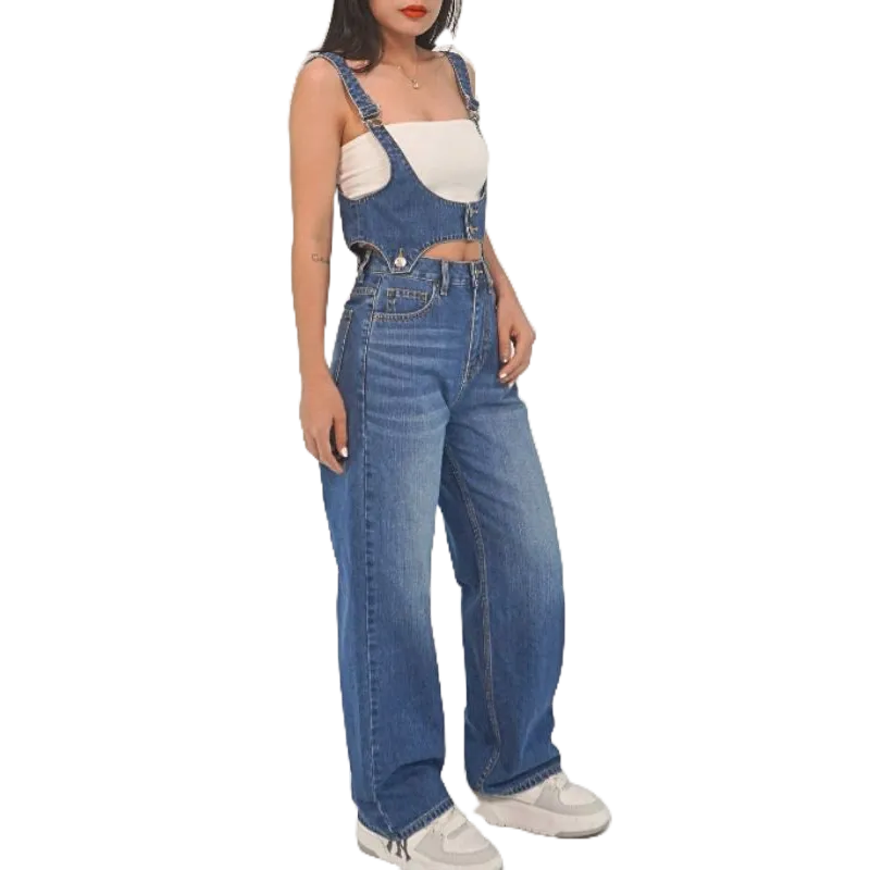 Bộ quần + Áo yếm nữ ngắn Y2 siêu hot, quần bò nữ cá tính chất denim Cao Cấp - thương hiệu Samma Jeans - Quần jeans