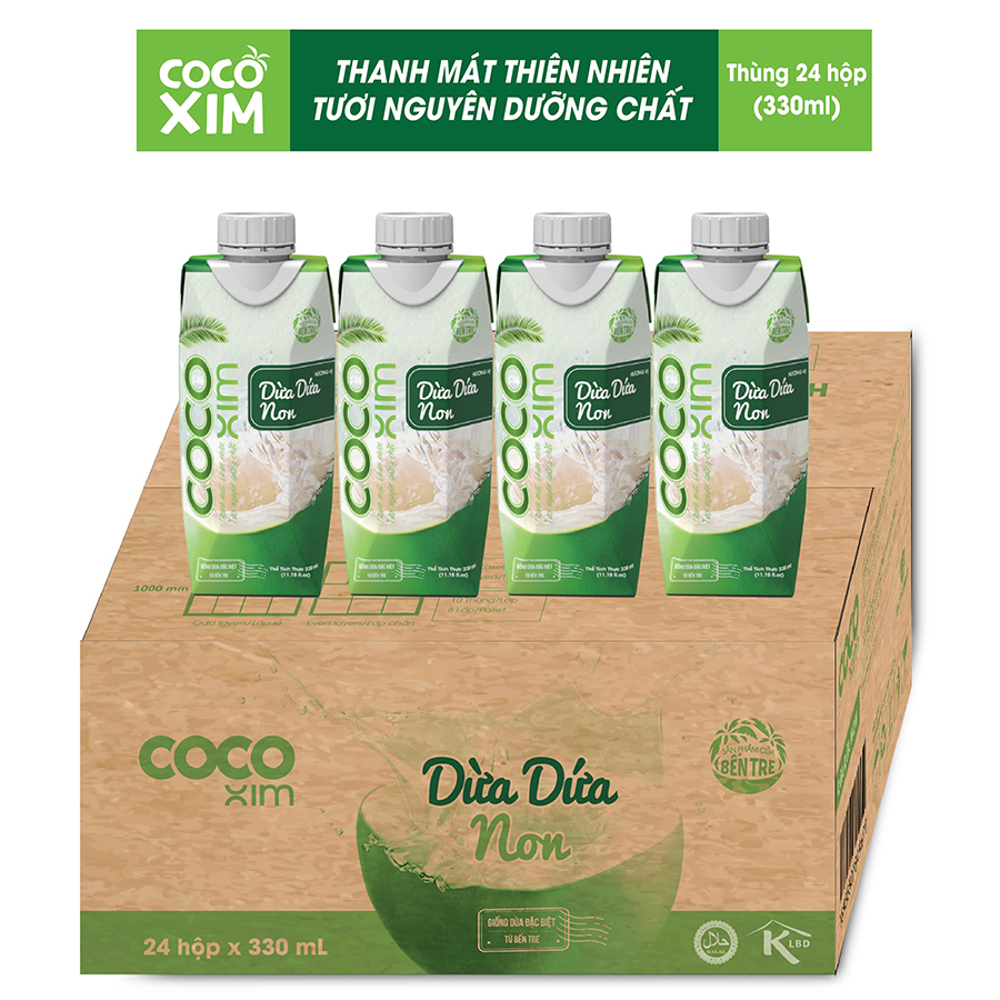 Thùng nước dừa đóng hộp Cocoxim dừa dứa non 330ml (1 thùng 24 hộp)