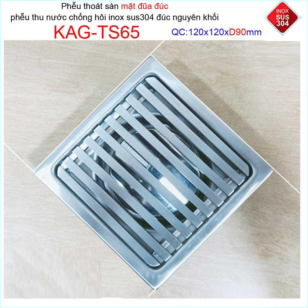 Phễu thoát sàn mặt đũa inox đúc Inox Kace 12x12cm D90 , thoát sàn KAG-TS65 (12x12cm D90) chống hôi SUS304