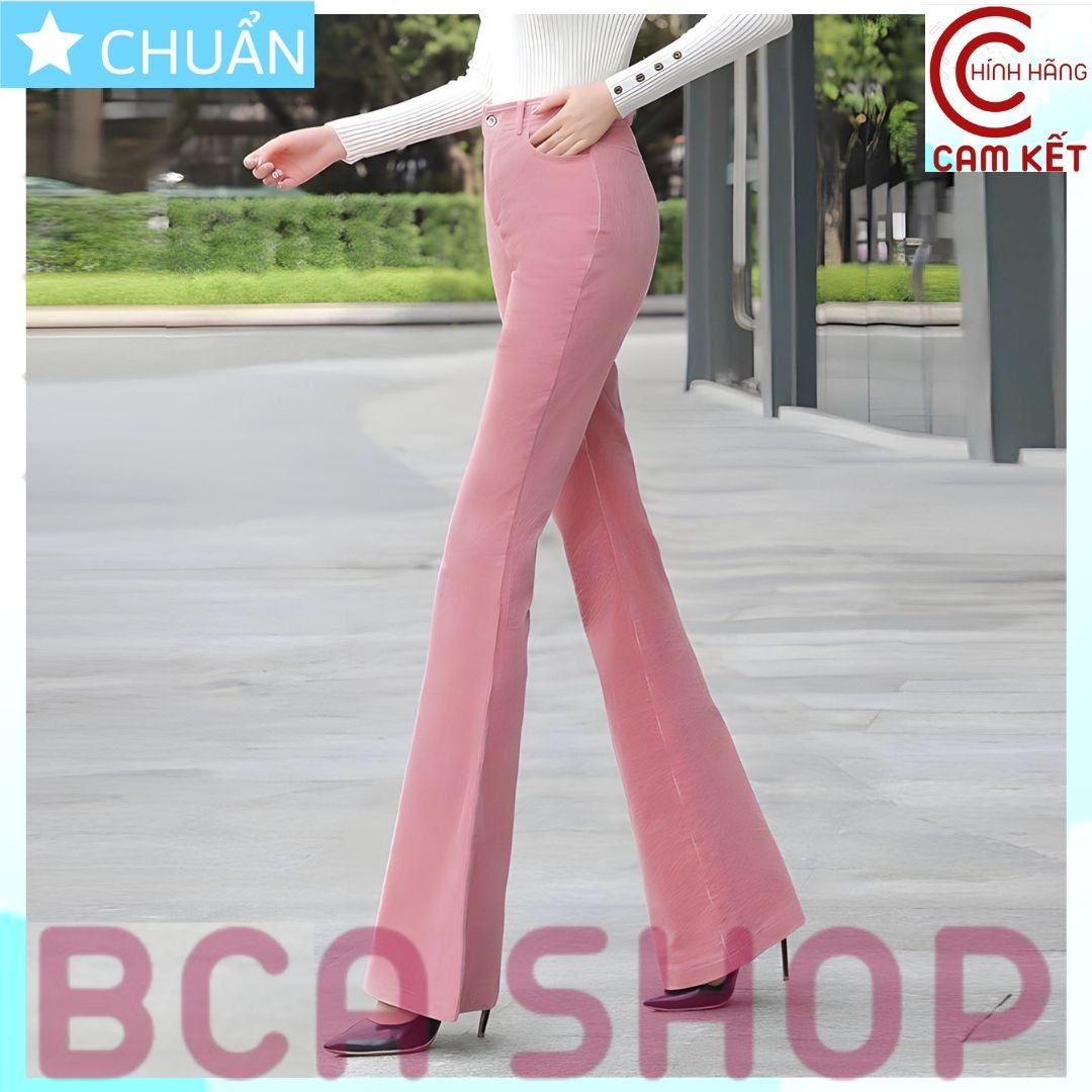 Quần Jean Nữ Ống Loe QRO98 ROSATA tại BCASHOP Dáng Dài, Lưng Cao 1 Nút, Phom Chuẩn, Chất Liệu Jean Cao Cấp Màu Hồng Cực Ngọt