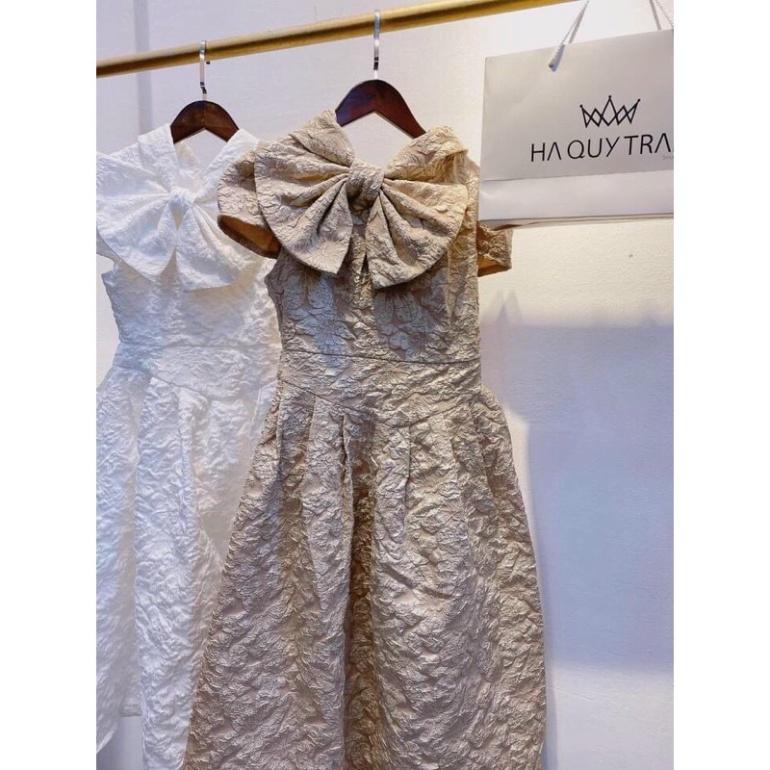 Đầm dự tiệc gấm tay ngắn nơ cổ ivy fashion - size M/L -MS225V đi biển dự tiệc dạo phố bigsize gợi cảm sexy