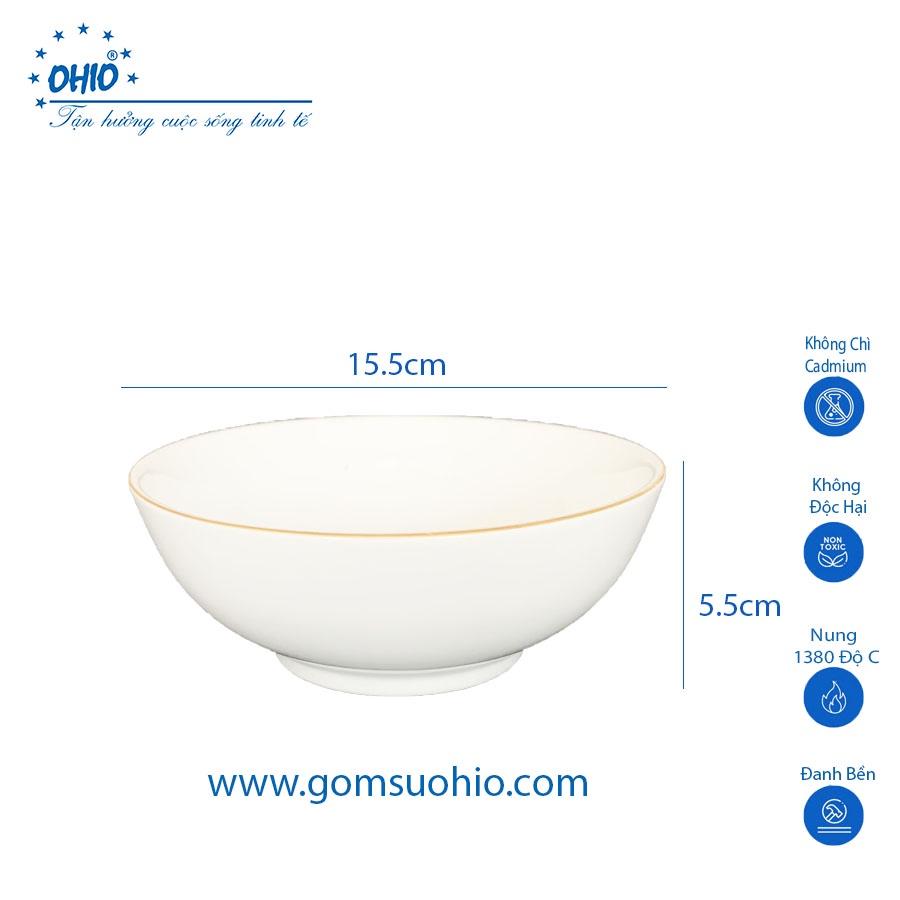 Tô Khum 15.5 cm Sứ Trắng Viền Kim OHIO