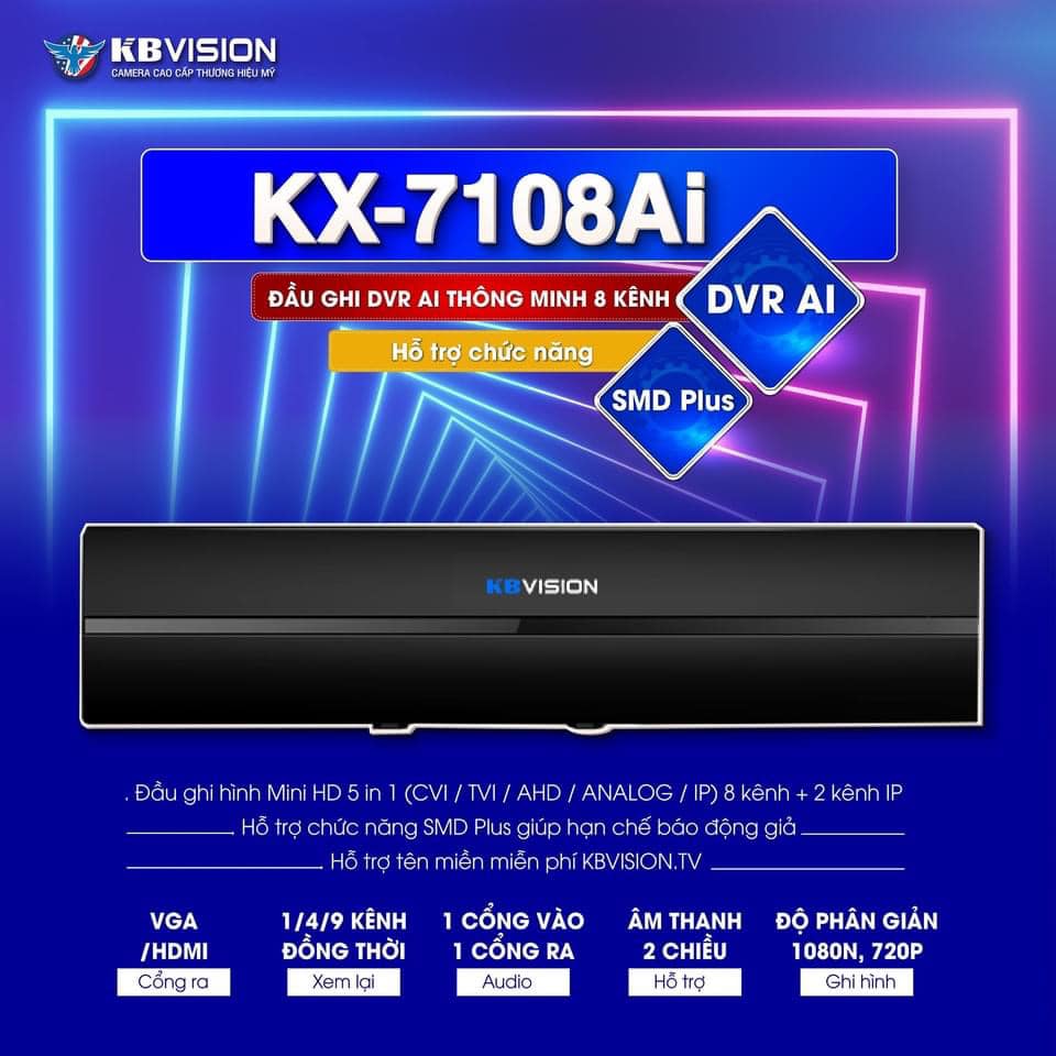 Đầu thu camera giám sát 8 kênh 5 in 1 KBVISION KX-7108Ai, Hàng chính hãng