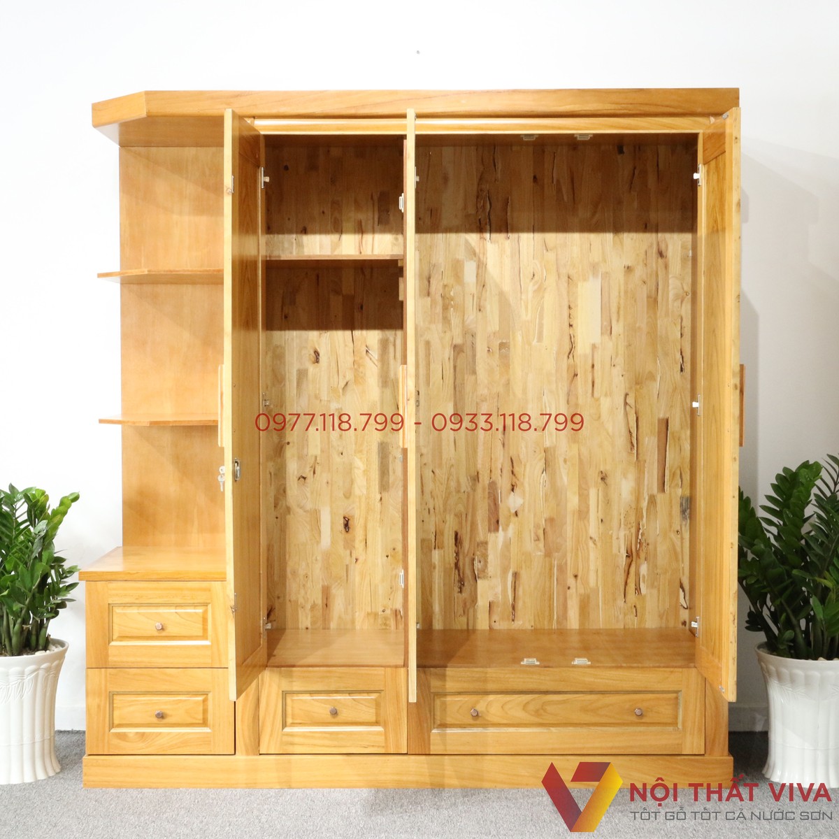 Tủ Quần Áo Gỗ Gõ Đỏ 3 Cánh Có Kệ Trang Trí Đẹp Giá Rẻ