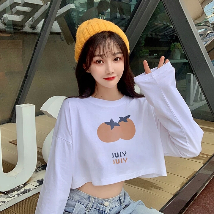 Áo croptop tay dài form rộng in hình cà chua