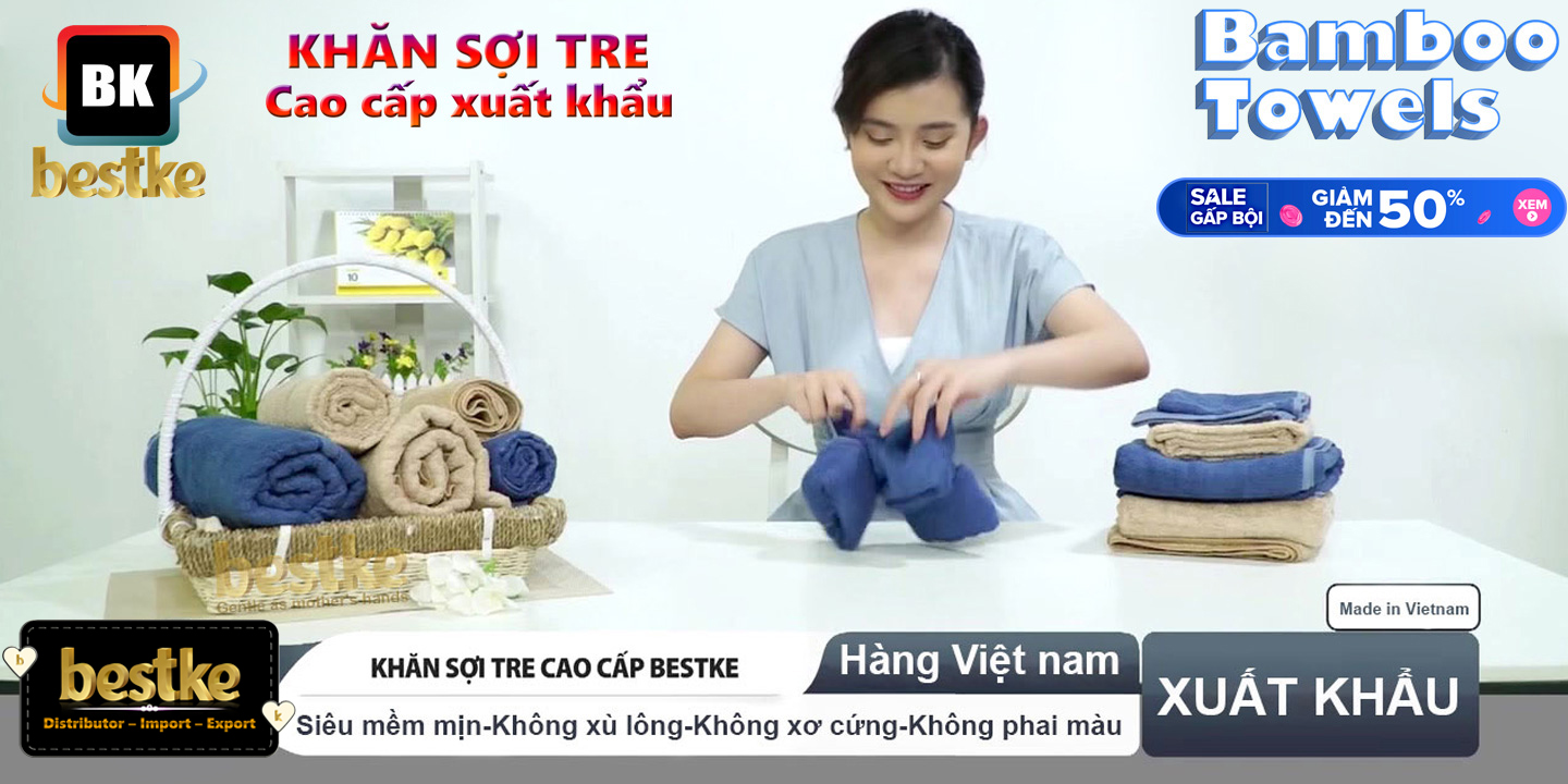 Combo 2 Khăn Mặt Bamboo Bestke Cao cấp Xuất khẩu Hàn Quốc màu xanh đậm size 30*50cm, Bamboo Towels