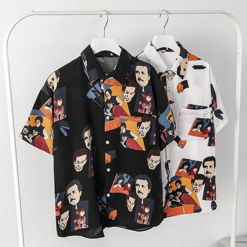 Áo Sơ Mi Nam Ngắn Tay In Hình Hoạt Hình 2 Màu