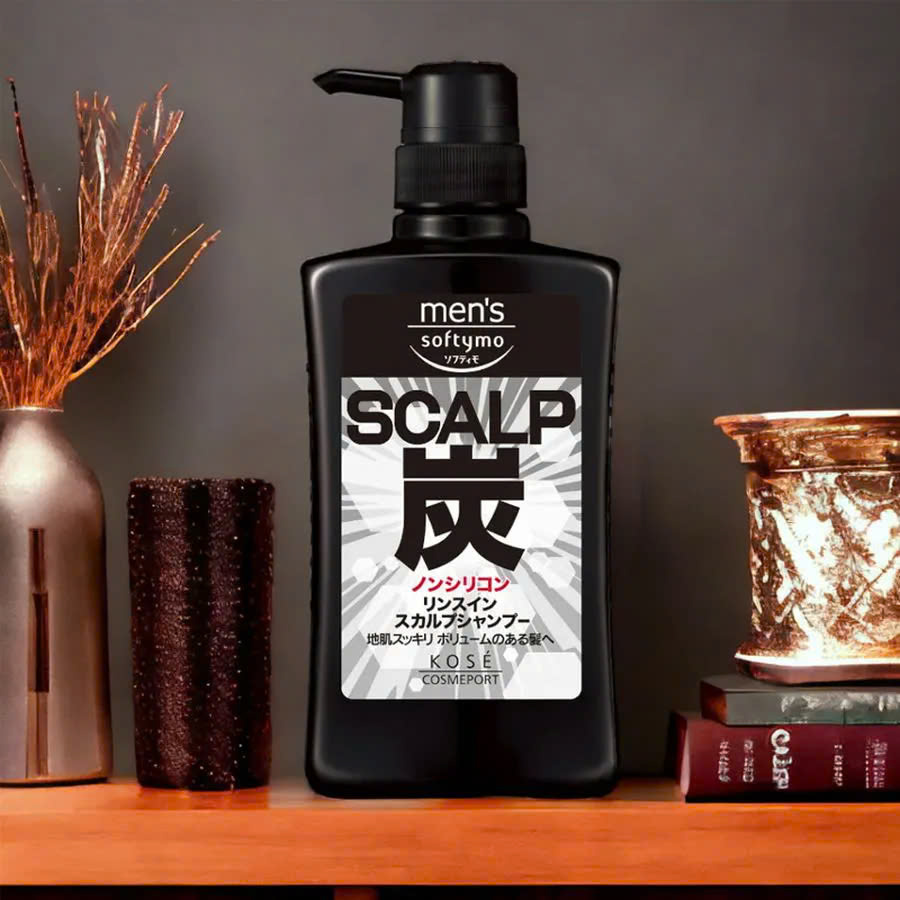 Dầu Gội Đầu Nam Chiết Xuất Than Hoạt Tính Kosé Softymo Men's Rinse In Scalp Shampoo S (550ML)