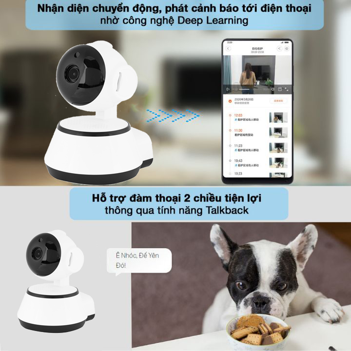 Camera IP wifi mini giám sát xoay 360 độ V380 Pro - Đàm thoại hai chiều - Phân giải FullHD - Quay ban đêm sắc nét - Xem lại - Kết nối không dây xem trên điện thoại.