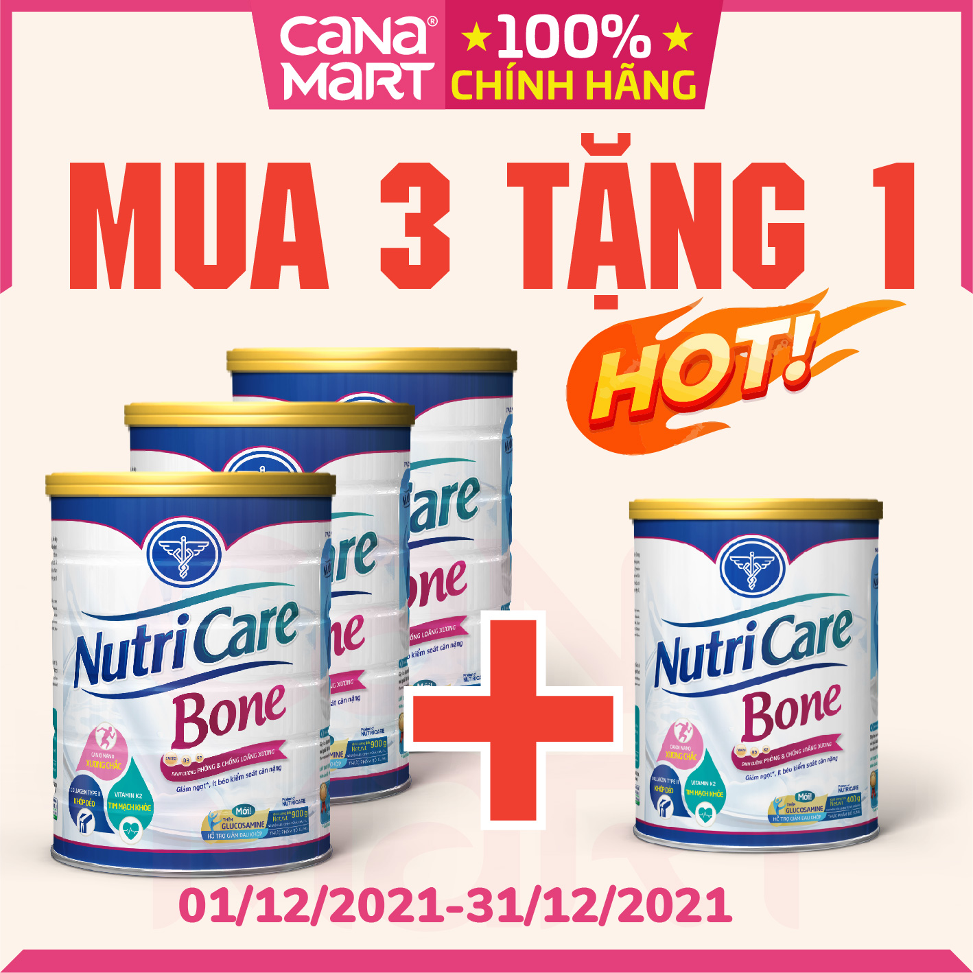 Sữa bột Nutricare Bone phòng chống loãng xương sụn khớp cho người lớn tuổi (900g)