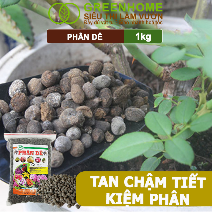Phân Dê Trồng Lan Greenhome, Túi 1kg, Đã Qua Xử Lý, Không Mùi, Kích Rễ, Hoa Đậm Màu