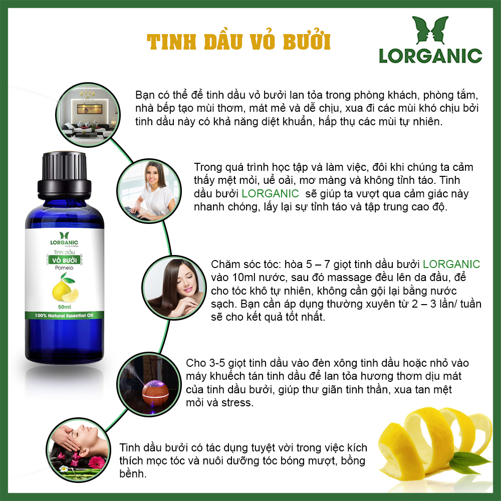 Tinh Dầu Vỏ Bưởi Nguyên Chất Lorganic (10ml)