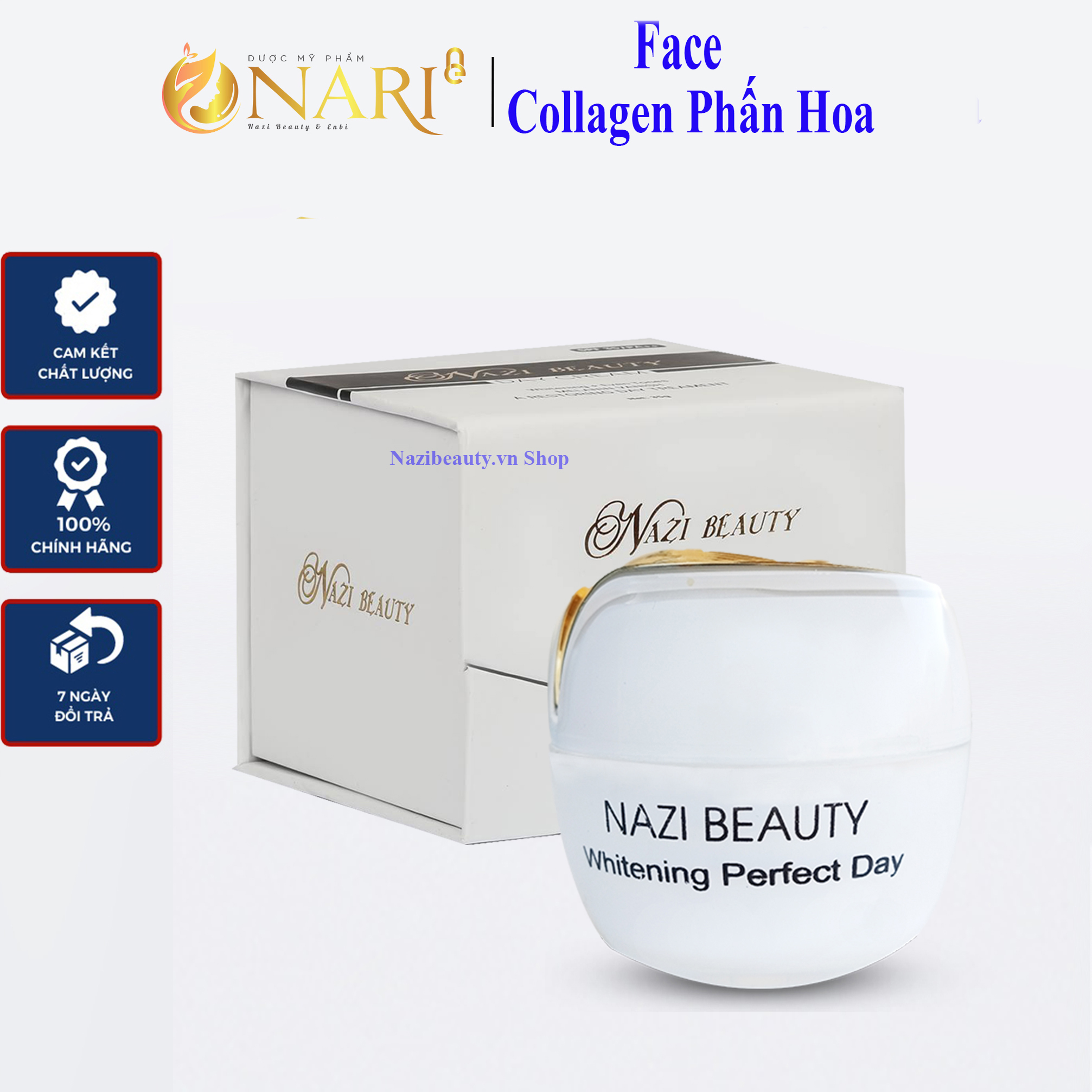 Kem Face Collagen phấn hoa Nari giúp da đều màu căng sáng mịn màng khỏe mạnh từ sâu bên trong giảm nếp nhăn tăng đàn hồi cho da đạt chuẩn GMP hũ 35g