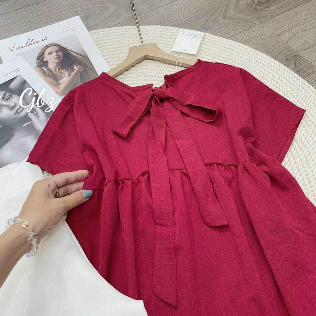 Set bộ áo from rộng cột nơ️̂ ️ Chất liệu đũi nhăn giúp bạn không cảm thấy khó chịu khi mặc 2 màu y hình