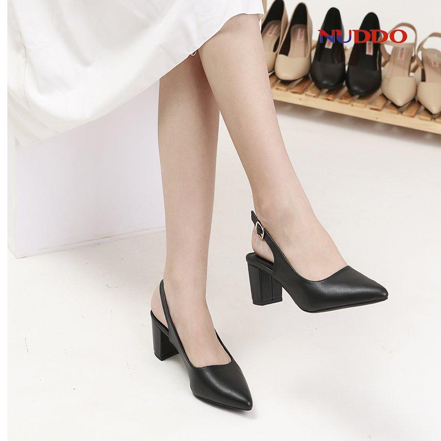 Giày slingback cao gót nữ công sở NUDDO mũi nhọn gót vuông 5 phân da mềm sang trọng NU2012