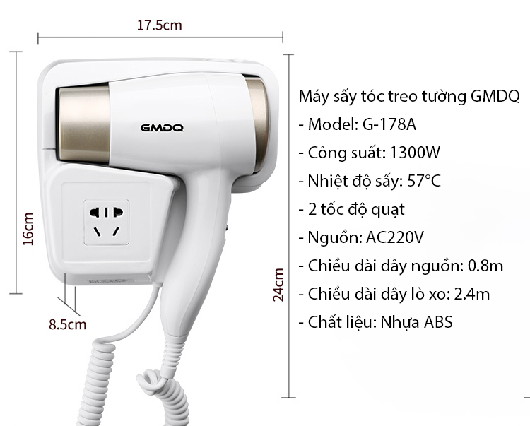 Máy sấy tóc treo tường tích hợp ổ cắm G-178A