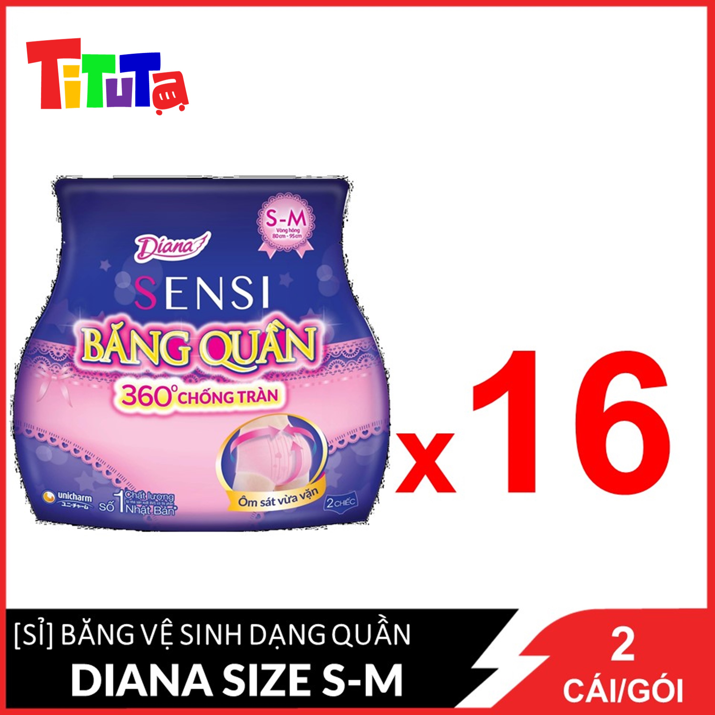 Nguyên thùng Băng vệ sinh Diana dạng quần Size S-M 2 chiếc/góiX16