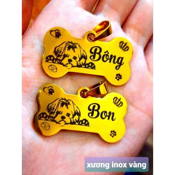 Thẻ tên, pet tag (tặng kèm chuông nhỏ) chất liệu inox, hợp kim nhôm khắc 2 mặt cho thú cưng (chó, mèo, thỏ, sóc