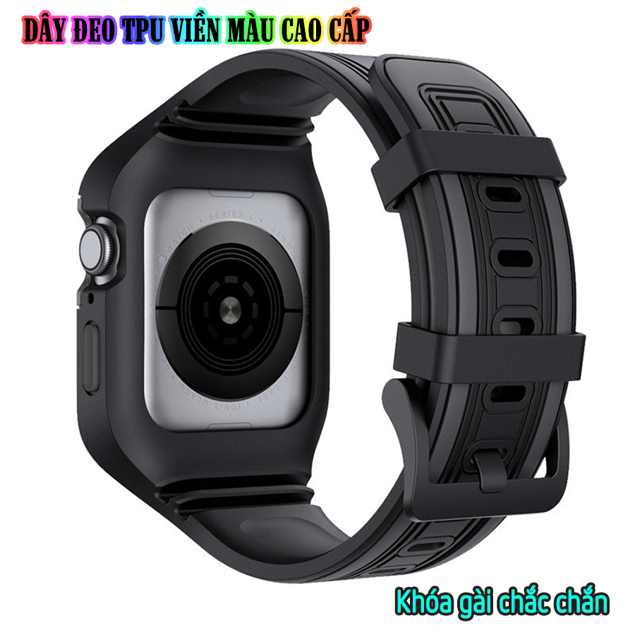 Dây Đeo liền ốp dành cho Apple Watch 7/6/5/4/3/2/1 size 38/40/41/42/44/45mm TPU chống sốc viền màu - nhiều màu (tặng cường lực dẻo theo size)