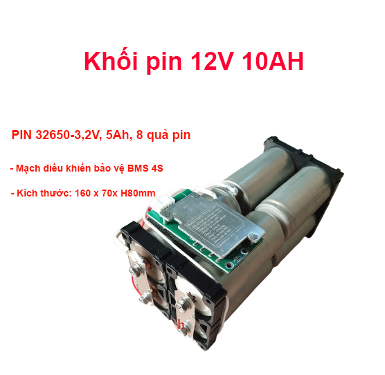 Khối Pin 12v 12Ah, Pin  sắt, 8 viên pin 32650, mạch bảo vệ BMS 4S