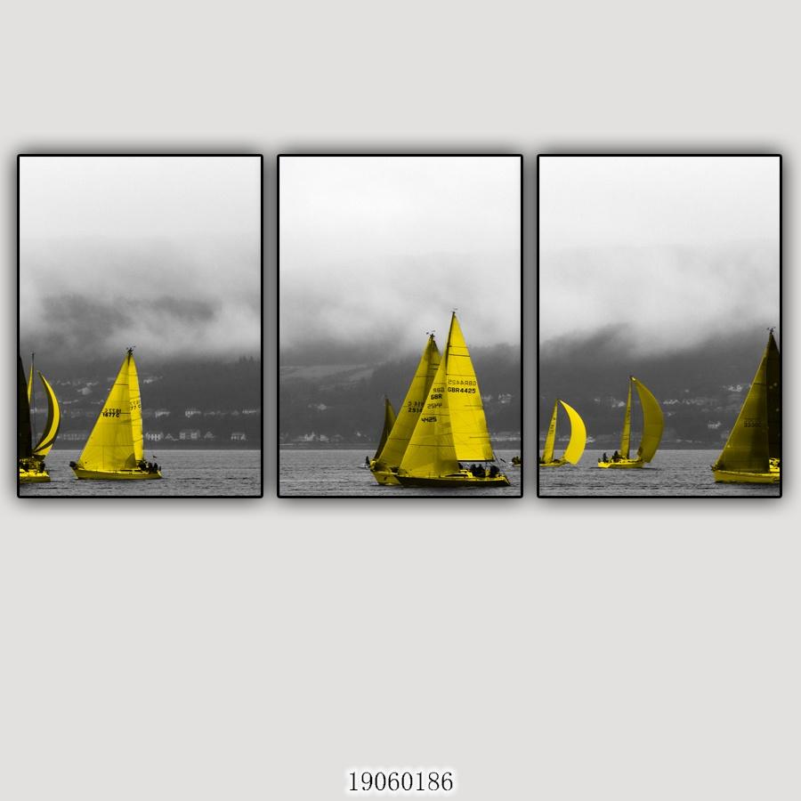 Bộ tranh khung canvas treo tường thuyền vàng