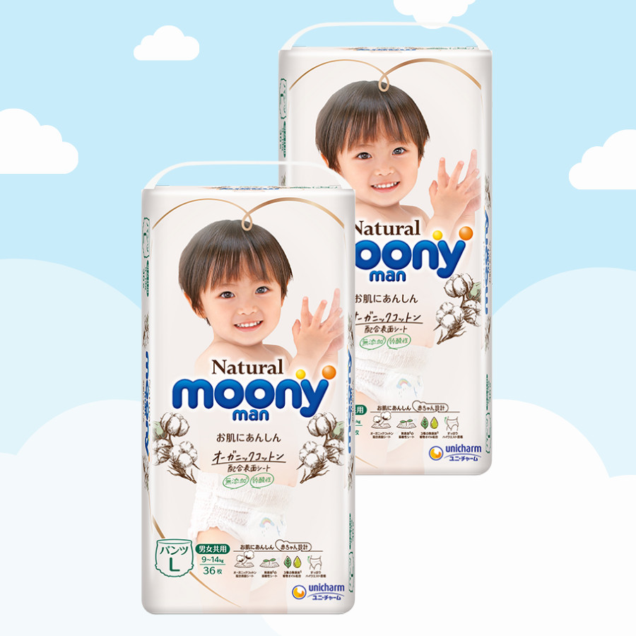 Bỉm - Tã Quần Moony Natural Size L- 36 miếng ( bé 9-14Kg)