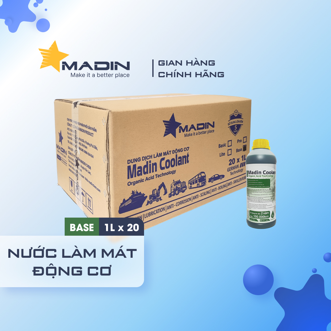 [Thùng] Dung Dịch Làm Mát ô tô, xe máy, Động Cơ Madin Coolant Base 20%  Mono Ethylen Glycol