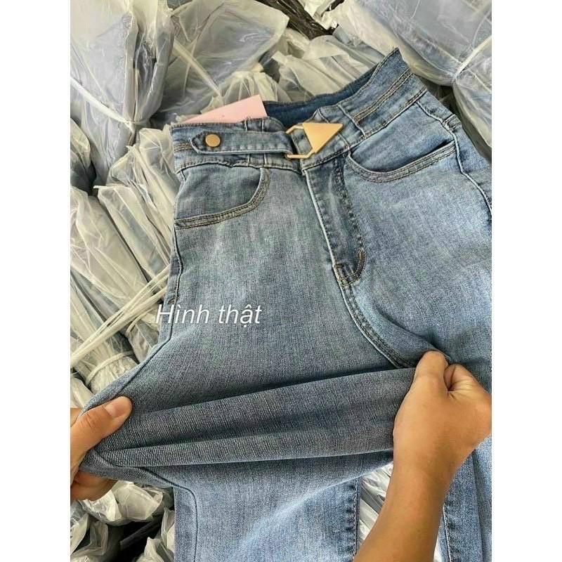 Quần jean nữ cạp cao khuy sắt thời trang