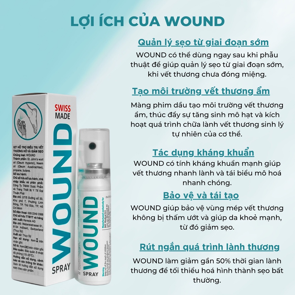 Chai xịt Wound làm lành vết thương hở chưa đóng miệng, Wound ngăn ngừa sẹo sau phẫu thuật, xóa hình xăm (10ml)