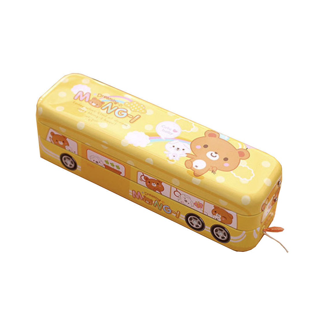 Hộp bút sắt Mongi hình xe Bus có dây cót 22x6x6cm