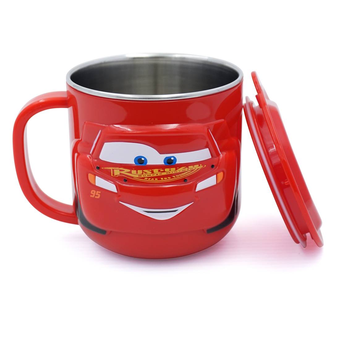 Ly cốc giữ nhiệt Disney hình xe đua Car Mcqueen 3D có nắp và quai cầm cho bé - 260ml