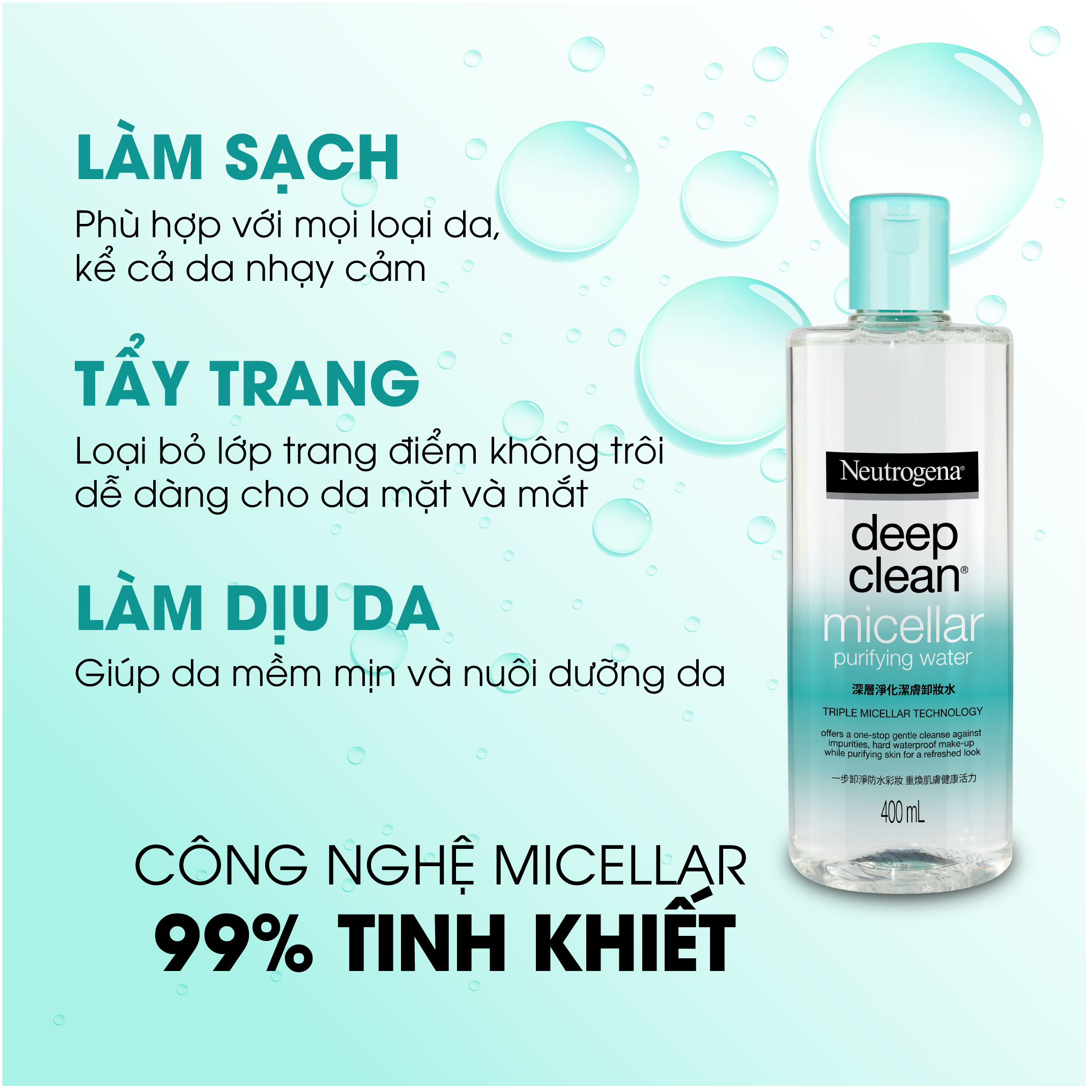 Nước Tẩy Trang Thanh Lọc Và Làm Sạch Sâu Neutrogena Deep Clean Micellar Purifying Water 400ml