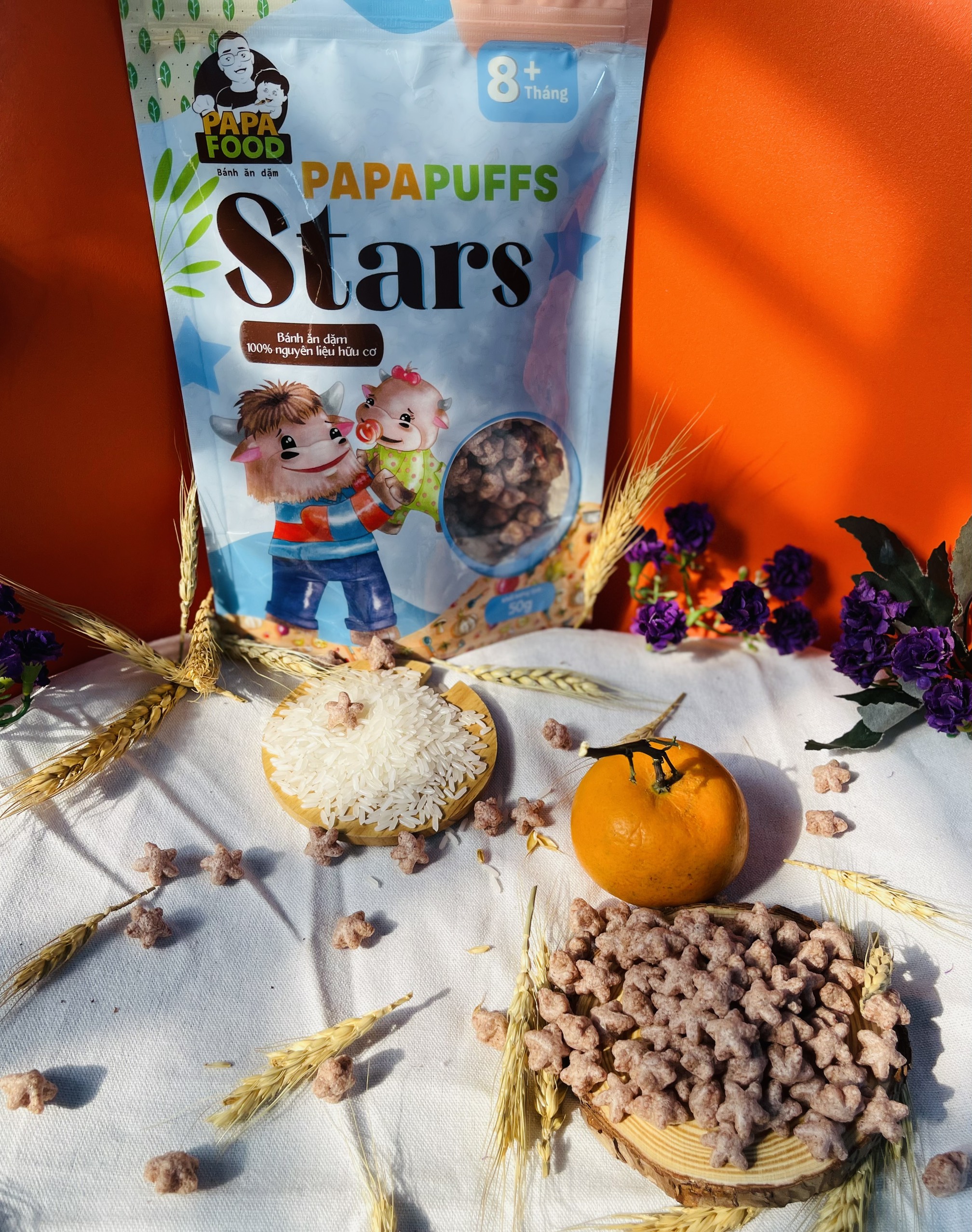 Bánh Ăn Dặm PAPAFOOD PAPAPUFFS STARS - 100% Nguyên Liệu Hữu Cơ