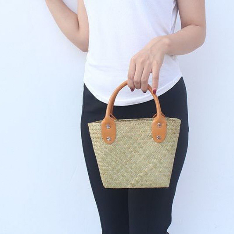 Túi nhỏ mây tre lá rơm dệt,túi xách tay nữ đan tay đi biển túi mini dệt thủ công handmade Giỏ đan lát wicker bags bamboo