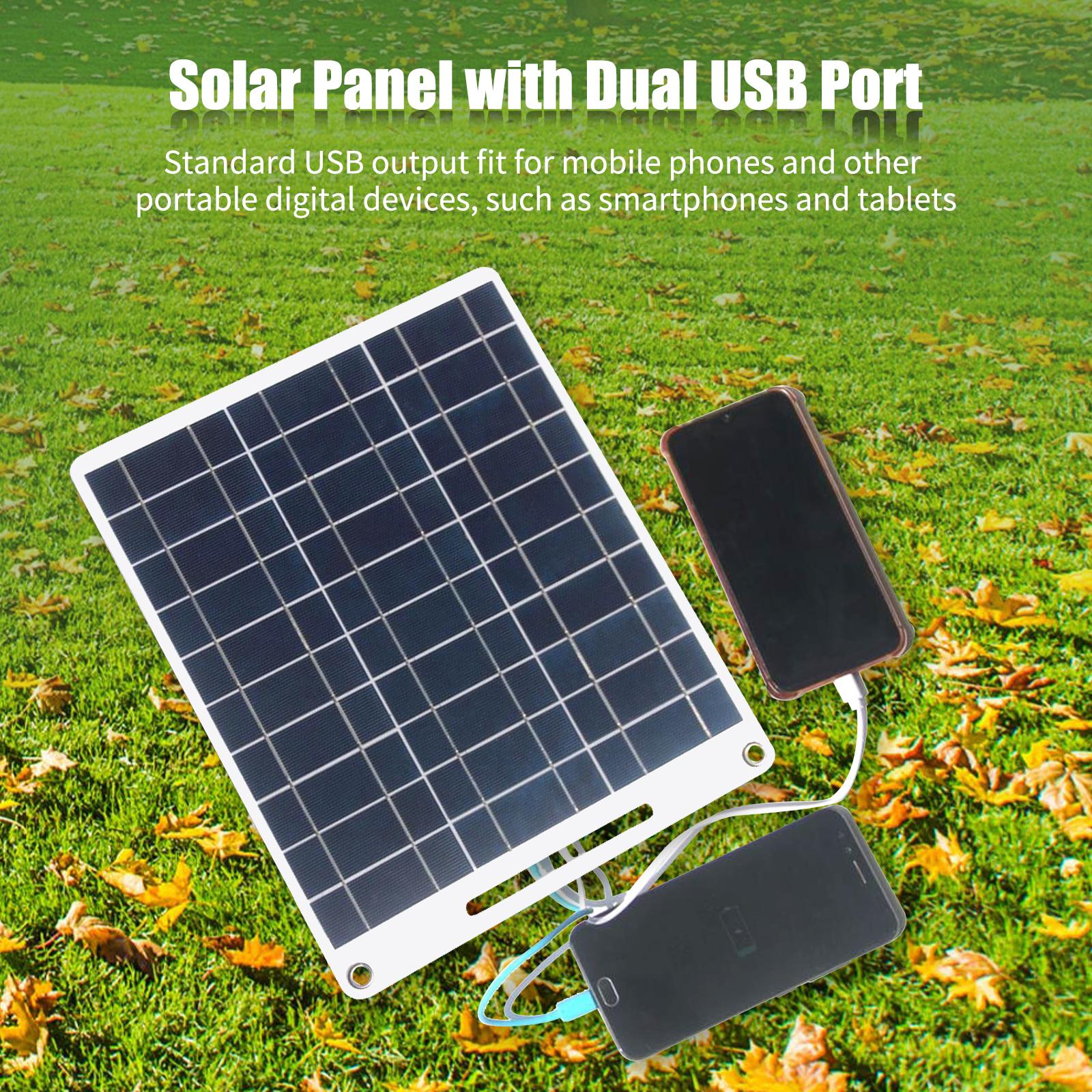 13W 5V Solar Panel with Dual USB Port 2PCS Carabiner Polycrystalline Silicon Solar Cell for Outdoor Camping and Hiking