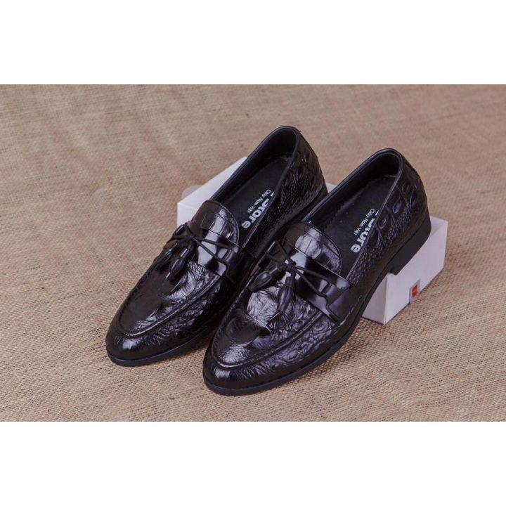 Giày Lười Nam - Vân Cá Sấu Buộc Chuông