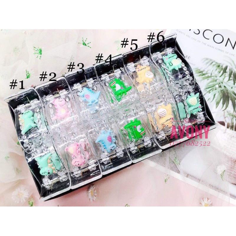 Kẹp tóc càng cua 3 - 5 răng dẻo đính icon khủng long cá sấu sắc màu