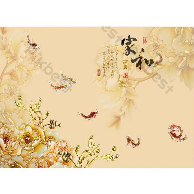 Tranh dán tường Hoa mẫu đơn phong phú, tranh dán tường 3d hiện đại MS629481