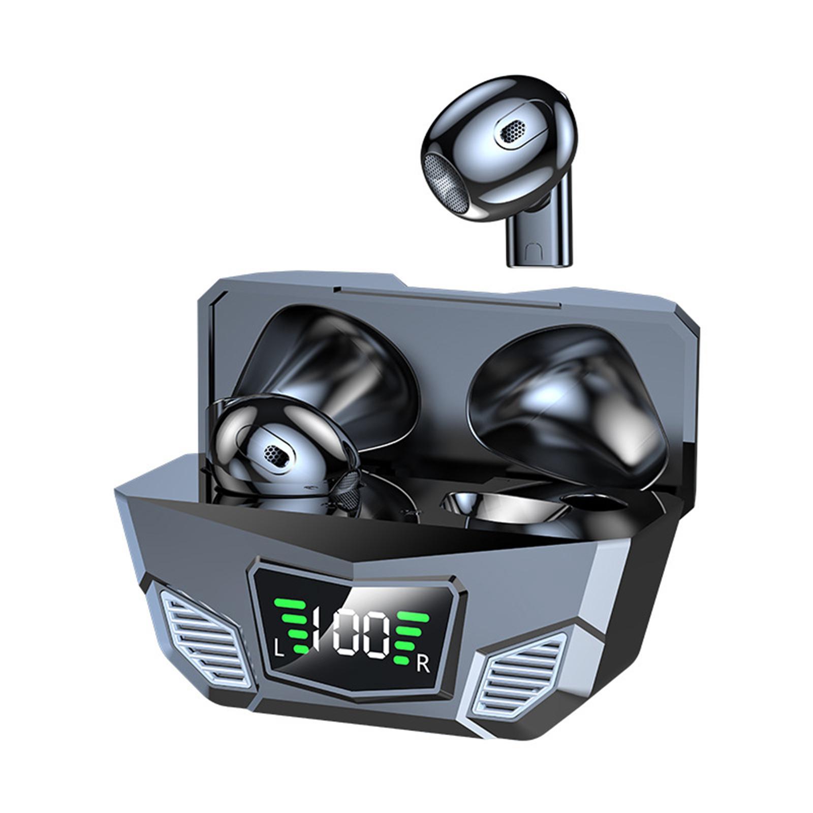 Wireless Game Earbuds Noise Reduction for Sports LED Battery Display Black