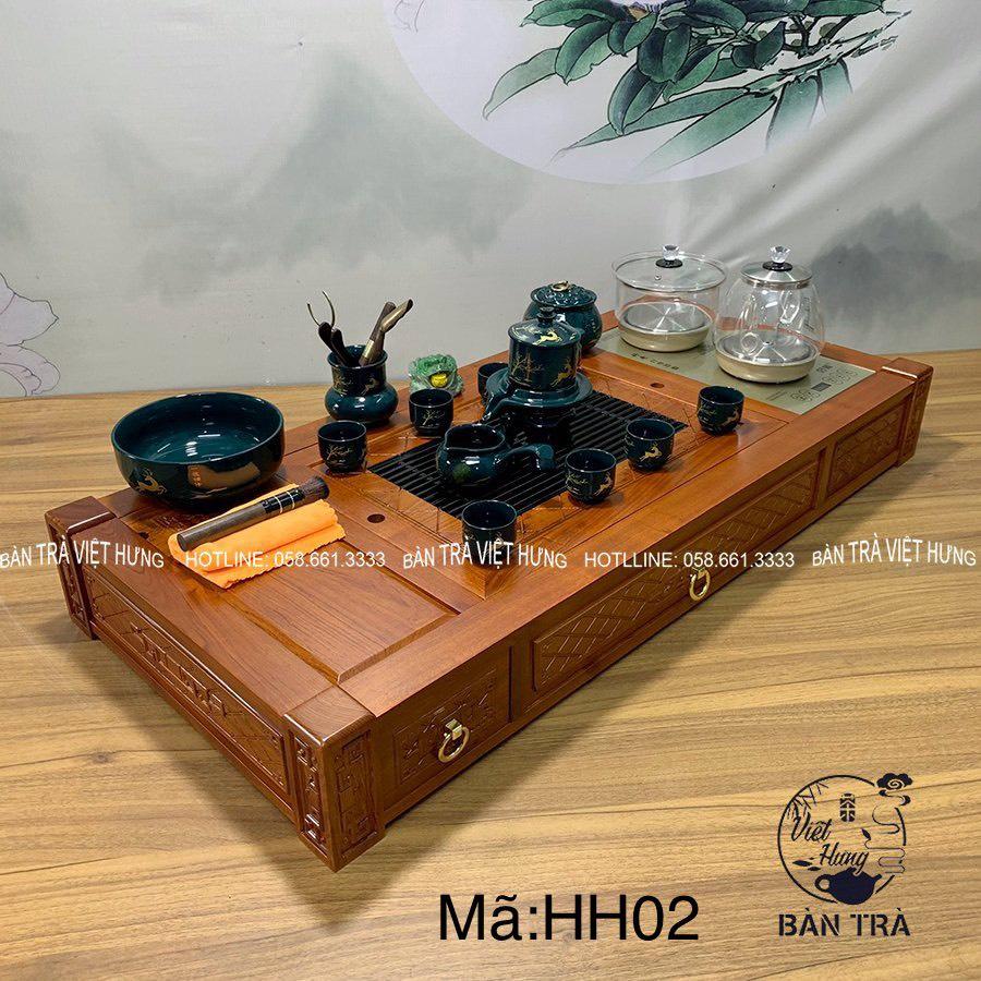 Bàn trà điện thông minh gỗ hương cao cấp có ngăn xông trầm, hai ngăn kéo