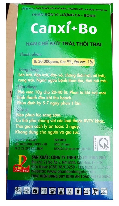 PHÂN BÓN VI LƯỢNG CANXI+BO: LỚN TRÁI ĐẸP TRÁI, HẠN CHẾ NỨT TRÁI THỐI TRÁI