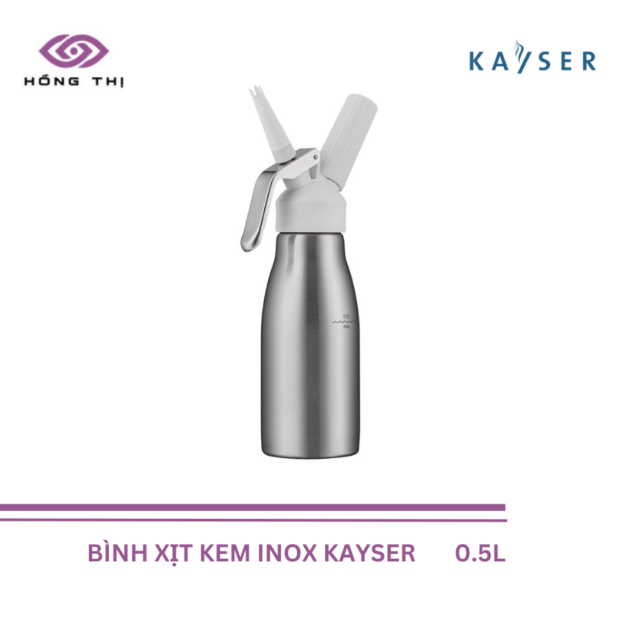 Bình Xịt Kem Tươi bằng Inox hiệu KAYSER dung tích 0.5 Lít mã hàng 4950 (Bình Inox, đầu nhựa) - Hàng Nhập Khẩu