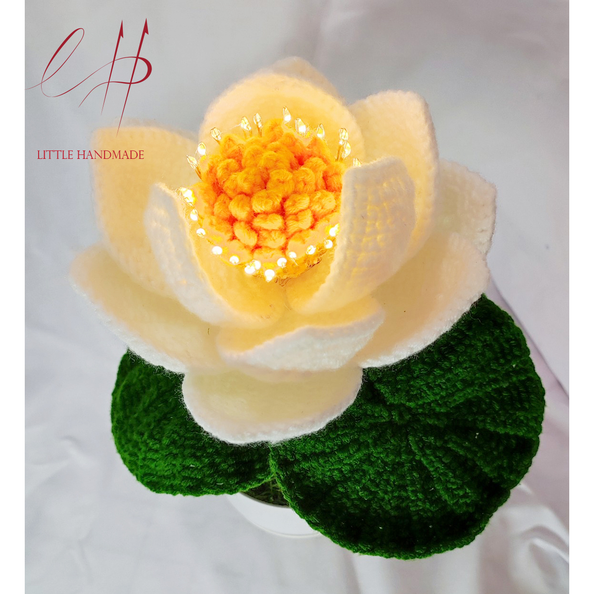 Chậu hoa sen trắng 12 cánh 30x19x10 cm trang trí bàn học, bàn làm việc, làm đèn ngủ, quà tặng,...