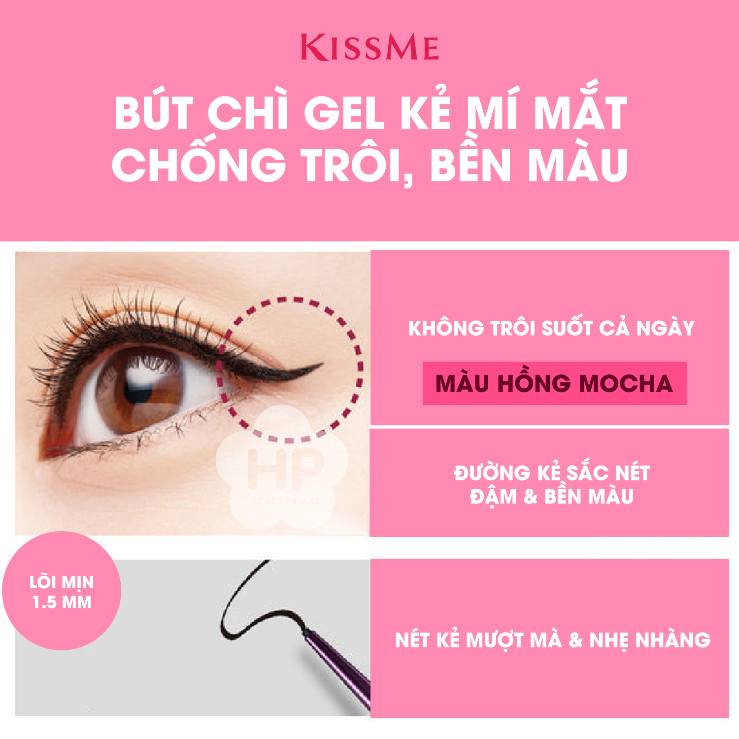 Bút Chì Gel Kẻ Mí Mắt Siêu Chống Trôi - Dạng Xoay Kissme Heroine Make  - Màu Hồng Mocha Phiên Bản Giới Hạn Kissme Heroine Make Long Stay Sharp Gel Liner N 0.08G