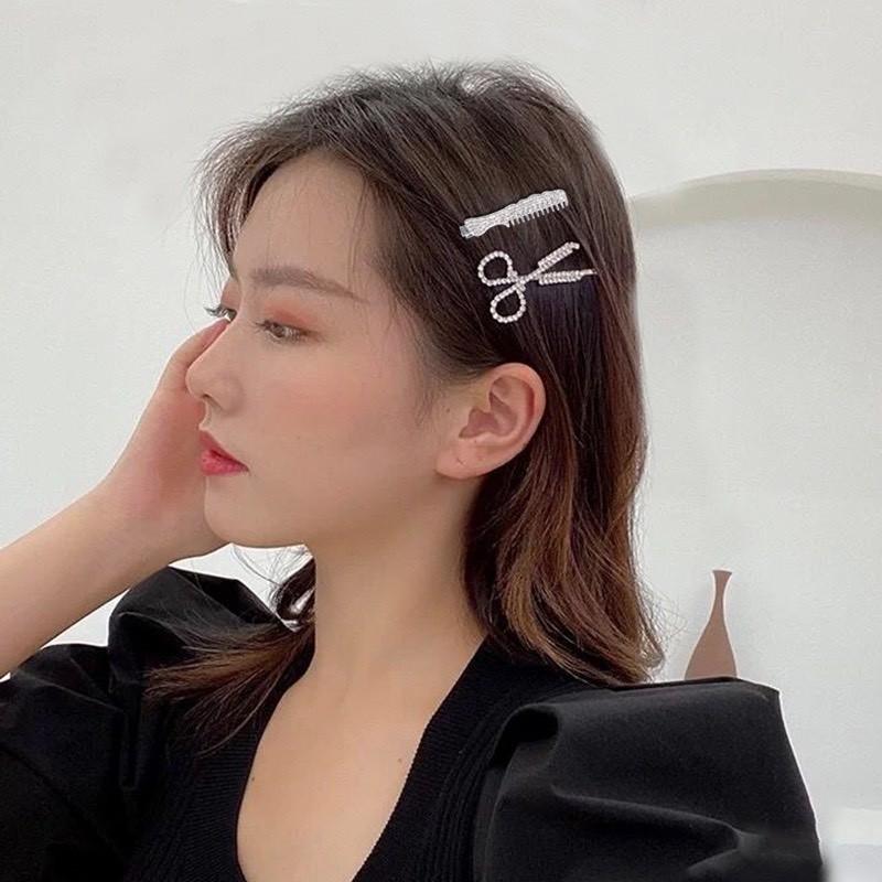 Set 3 Kẹp Tóc Đính Đá Lá Kéo Lược Hàn Quốc Cao Cấp