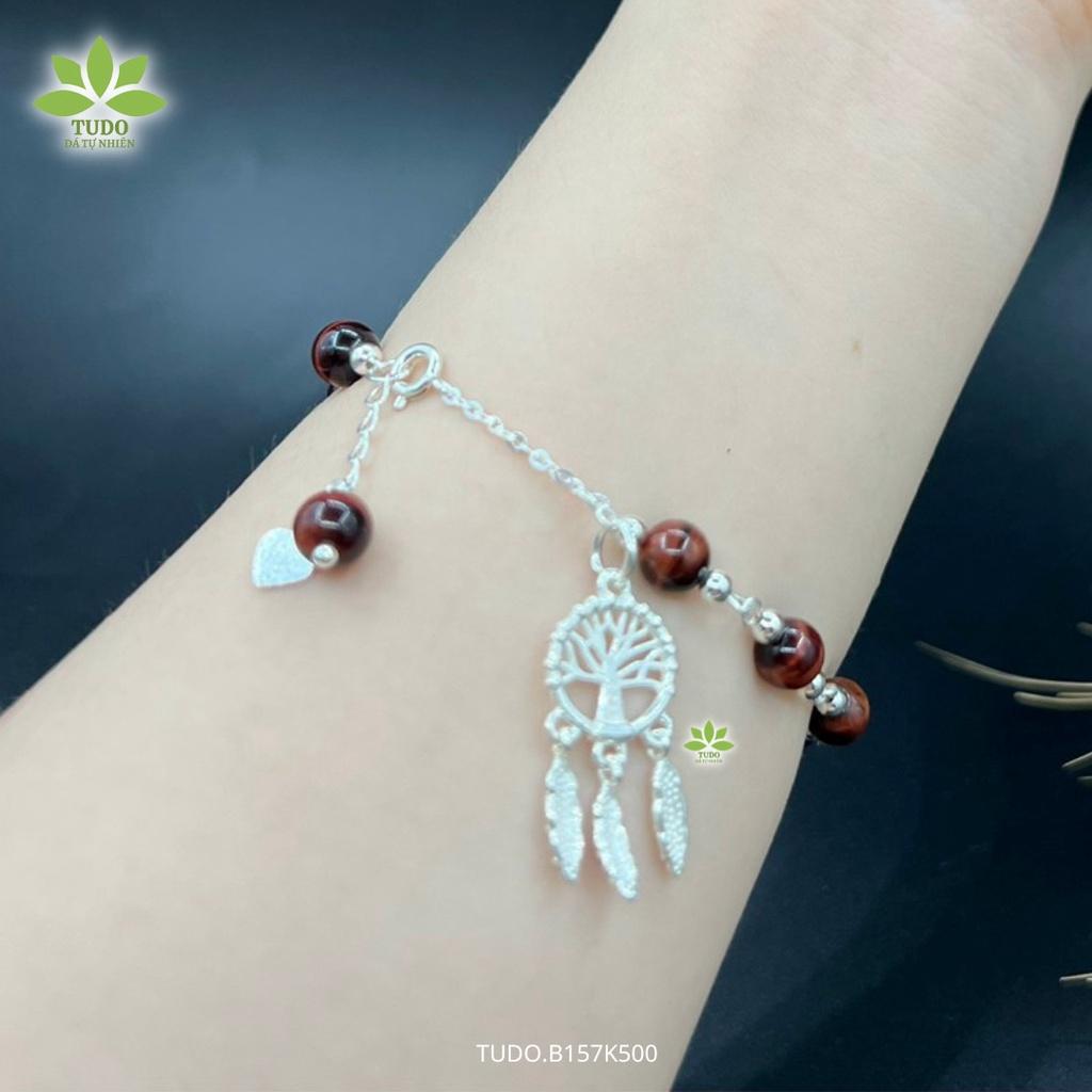 Vòng Tay Nữ Đẹp - Vòng Phong Thủy Mệnh Hỏa Thổ TUDO B157K500 VCBMHND Charm Bạc Dreamcatcher, MH Nâu Đỏ